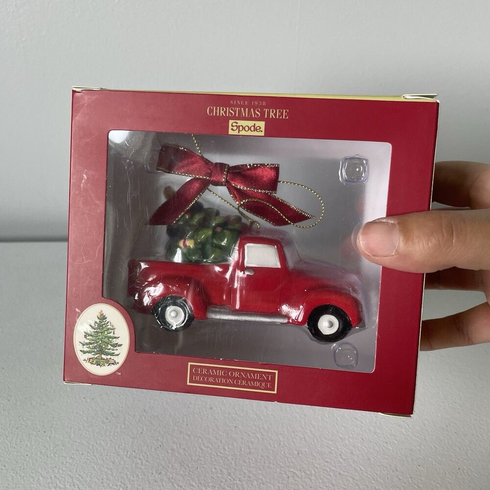 Spode Christmas Tree Truck Ornament Red Green Holiday Decoration New in Box - Picture 3 of 8
